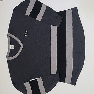 PINK VICTORIA'S SECRET Gray Drop Shoulder V-Neck Long Sleeve Tee Shirt - Small